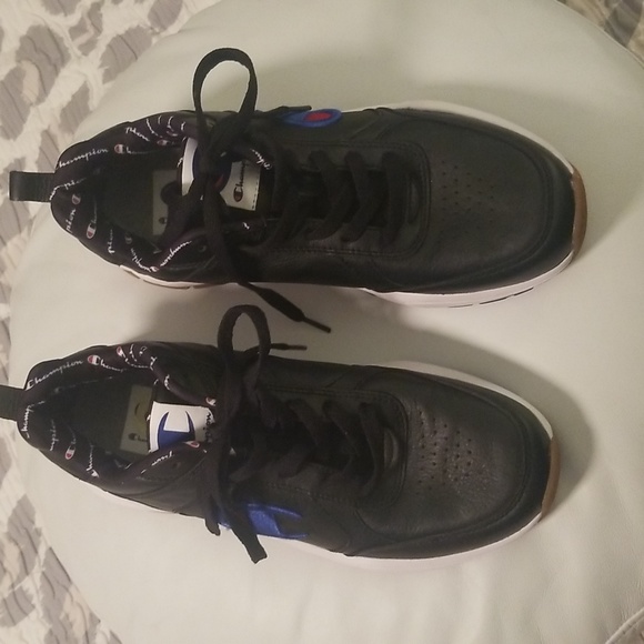 Men's Champion Black Genuine Leather Sneakers with White Rubber Soles; Size 9 - Picture 5 of 10